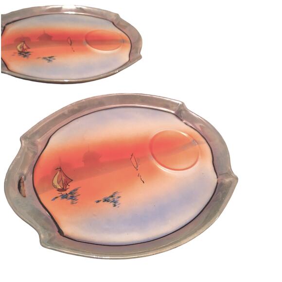 Vintage TT Takito Lustreware Plates Made in Japan Hand Painted Stamped set of 4 - Picture 4 of 9